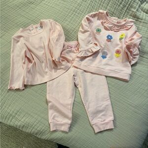 18 month Baby toddler girls Little Me Blush Pink Set Colorful Flowers hair bows